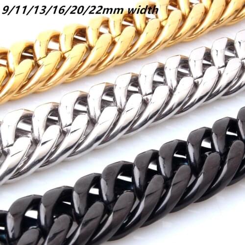 7-40inch 9/11/13/16/20mm Gold Silver Black Color Cuban Curb Link Chain Stainless Steel Necklace Biker Mens Gift