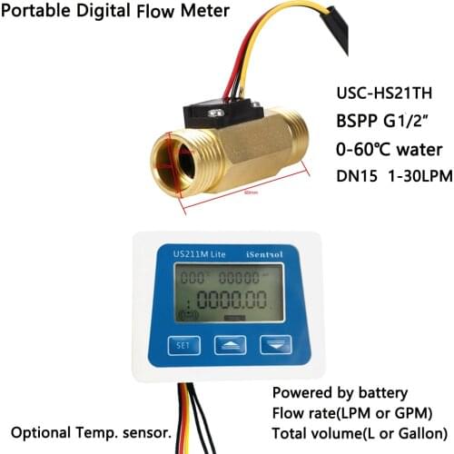 Digital Flow Meter US211M Lite USC-HS21TH 1-30L/min 5V Flow Reader Compatible with all our hall effect water flow sensor with