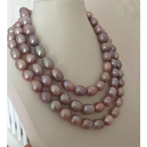 Elegant 11-12mm south sea baroque lavender pearl necklace 48" Gold Clasp KKK
