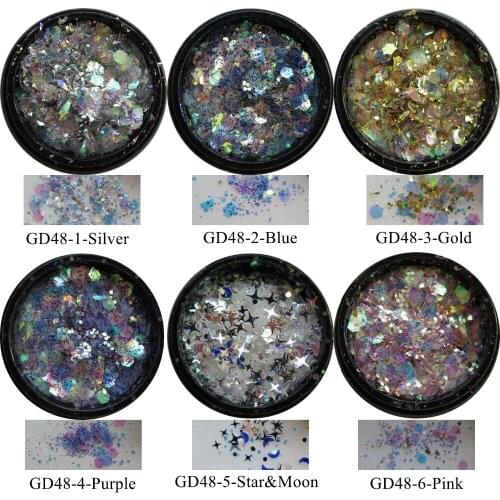 GD48 In-a-bag/in-a-jar Nail Art Mix Glitter Decoration Different size Color mixed Nail art Glitter Pieces Nail art decoration