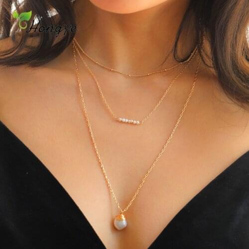 Hongye Personality Fashion Multi Chain Pearl Pendant Necklace For Women Party Metal Collier Jewelry 2020 Wholesale Accessories