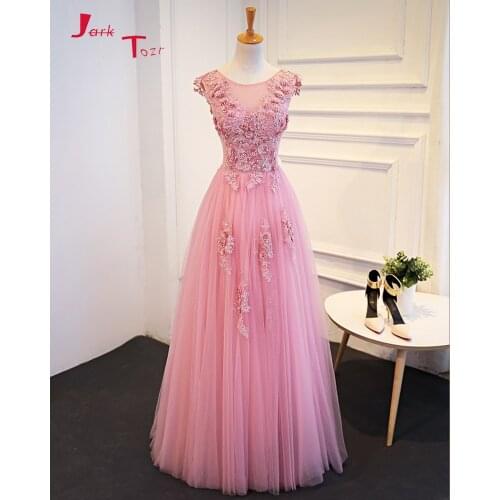 Jark Tozr New Special Lace Up Pink Formal Dresses Vestido De Festa Beading Appliques Flowers Prom Gowns China Shop Online