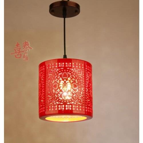 Ceramic Pendant Lights LED Single Head Small Pendant lamps Round Restaurant Corridor Bar Reception Hall Red Lantern
