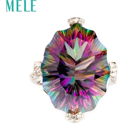 MELE Natural mystic quarts ring, sterling silver material , 16mm*21mm, multi-color, nice quality and fashion style