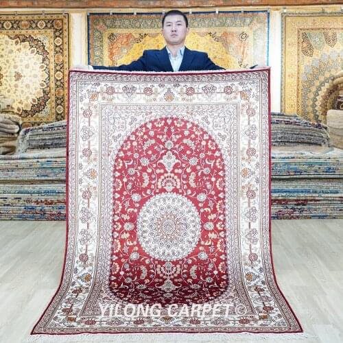YILONG 4'x6' Hand Knotted Red Persian Rugs New Design Qum Silk Carpet (HF022A4x6)
