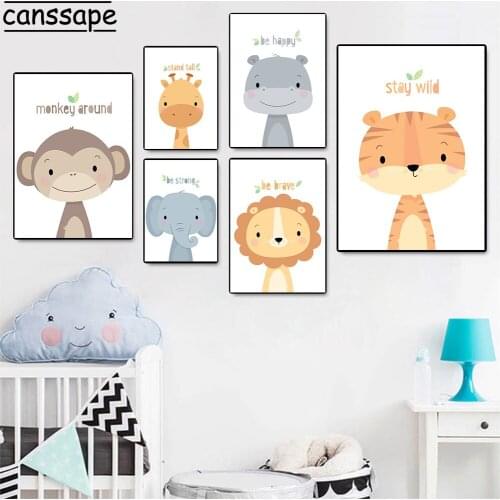 Woodland Animals Wall Art Print Nursery Canvas Poster Lion Giraffe Paintings Elephant Picture Nordic Posters Baby Boy Room Decor