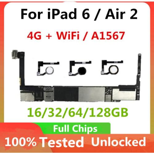 A1567 For iPad 6 / Air 2 4G Version Motherboard Original Unlocked For iPad 6 Logic Board With Chips Mainboard With /No Touch ID