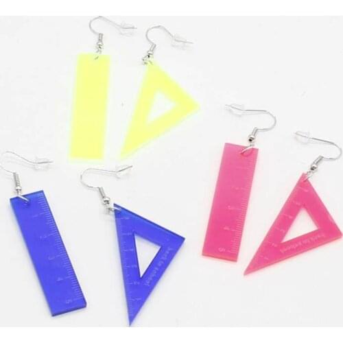 Fashion transparent math ruler acrylic earrings creative triangle ruler drop earrings interesting jewelry