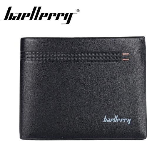Baellerry Men Solid Black Short No Zipper Clip Wallet Coin Pocket Card Holder Photo Holder Wallet PU Leather Men Business Wallet