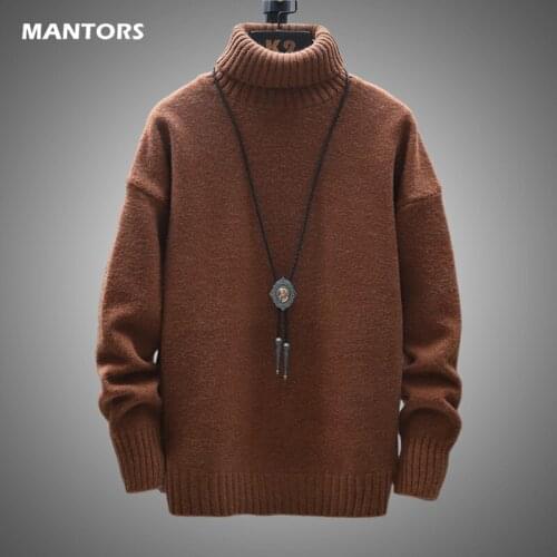 2021 Winter Thick Mens Slim Sweater Solid Color Turtleneck Knitted Sweaters Mens Casual Pullovers Men Long Sleeve Knitwear Tops