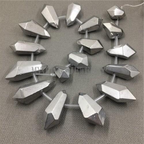 MY1075 Smooth Silver Titanium Crystal Quartz Spike Beads,Mix size Polished Nugget Point Quartz Hole Beads