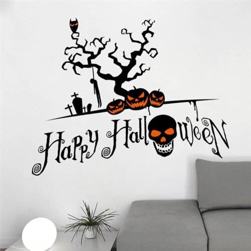 Pumpkin Skeleton Tomb Owl Died People Pattern Wall Stickers For Home Decoration Window Decal Halloween Festival Wall Vinyl Art