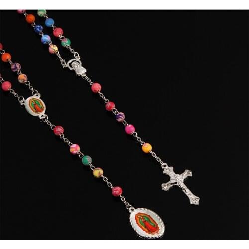 New 6mm religious soft ceramic beads soft clay rosary Catholic necklace charm pearl color. Guadalupe necklace. 48 pieces