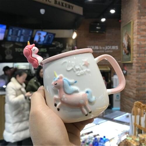 Super cute cartoon water cup mark ceramic cup net red ins girl student office coffee tumbler with straw ceramic mug with lid