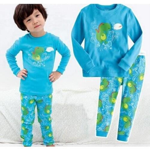 2021Autumn Kids Pajamas Set Children Sleepwear Cartoon Dinosaur Pijamas Baby Boys Cotton Nightwear Clothes Set 2 3 4 5 6 7 Years