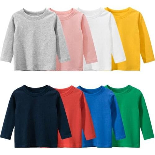 Autumn Baby Boys T-shirts 2-6y Long Sleeve Children Clothes For Kids Solid Color Baby Girls Pink Tops 2021 O-neck Spring Infants