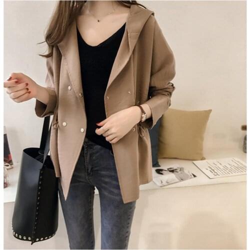 Autumn Korean Loose BF Hooded Windbreaker Womens Mid-length And Small Casual Long-sleeved Windbreaker S-4XL