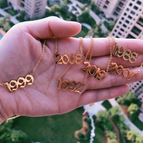 Birth year necklace women Gold stainless steel necklaces for women 1999 number necklace Date Of Birth colliers femme Birthday
