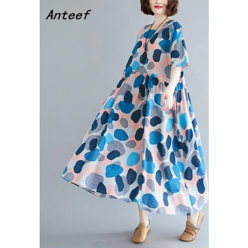 Short sleeve plus size cotton linen vintage dresses for women casual loose long woman summer beach dress elegant clothes 2021
