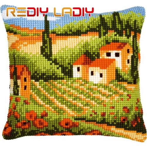 Cross Stitch Cushion Lavender Landscape Make Your Own Pillow Chunky Cross Stitch Kits Printed Canvas Acrylic Yarn Pillow Case