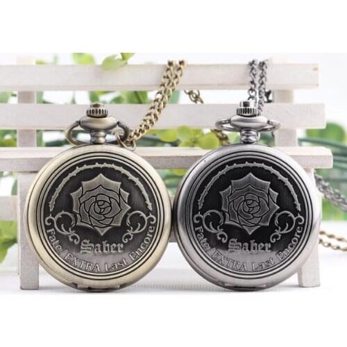 Retro Emboss Flower Fate/Extra Last Encore TV animation Quartz Pocket Watch Analog Necklace Chain Mens Womens Montre Gift