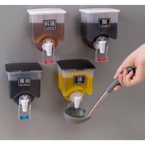 Wall-mounted Liquid Seasoning Tank Quantitatively Transparent Soy Sauce Vinegar Tank Leak-proof Oiler Kitchen Storage Supplies