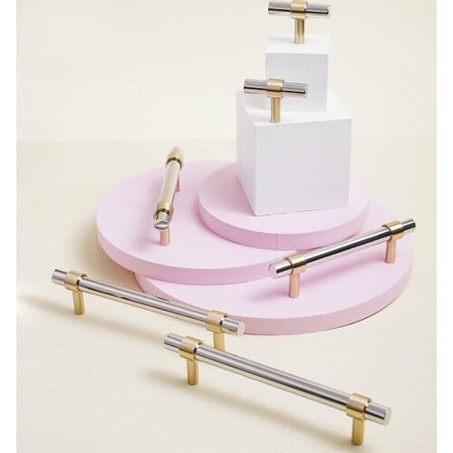 LKL Stainless Steel Handle Nordic Style Simple Contrast Color Silver Bright Hardware Cabinet Door Handle Knobs and Pulls