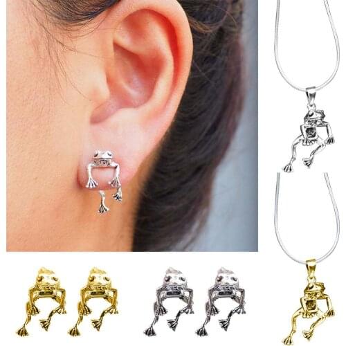 Cute Frog Earrings 2021 Retro Funny Animal Unique Earrings For Women Girls Stud Earrings Necklace Jewelry Set Gifts