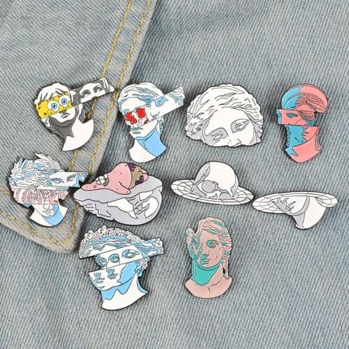 Amazing Art Enamel Pins Split Head Sculpture Badges Custom Brooches Cartoon Sponge Patrick Bag Clothes Lapel Pin Jewelry Gift