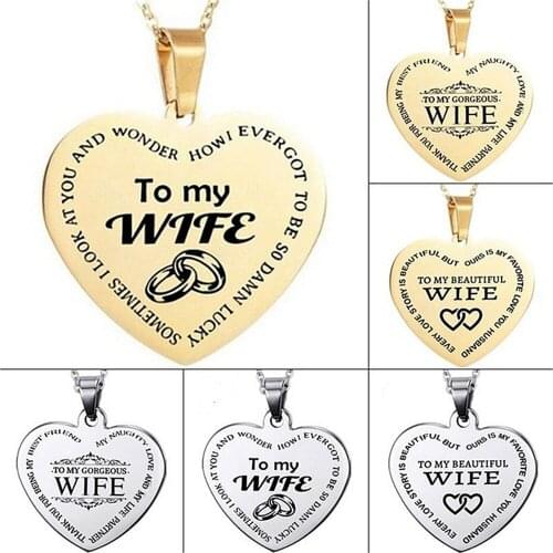 Heart-Shaped Lettering Necklace Couple Gift To My Beautiful Wife Love Pendant For Women