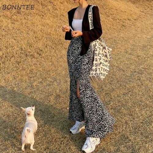 Skirts Women Leopard A-Line Side-slit Retro High Waist Party Leisure Ulzzang Harajuku Sexy Ladies Korean Style Fashion All-match