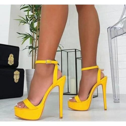 Yellow Platform High Heel Sandal Summer Sexy Open Toe Ankle Strap Gladiator Shoes Woman Club Wearing Dress Shoes
