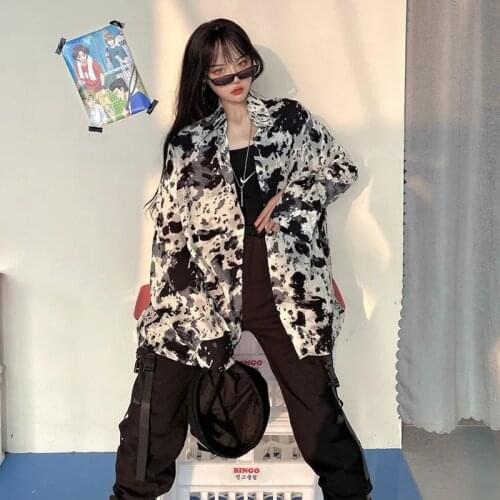 2021 Spring Streert Style Oversize Women Blouse Shirt Tie Dye Camouflage Long Sleeve Ladies Shirt Loose Fashion Female Clothing