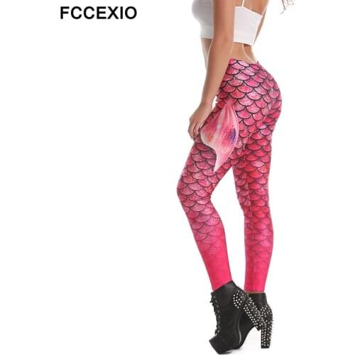 2019 Womens Ombre Pink and Purple Shiny Mermaid Wings Leggings 2019 Fish Scale Tail Fins Printed Legging Stretch Fitness Legins