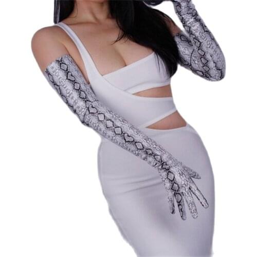 Women Gloves 70cm Patent Leather Long Section Over Elbow Simulation Leather PU Leather Gloves Bright Skin Python Pattern TB86