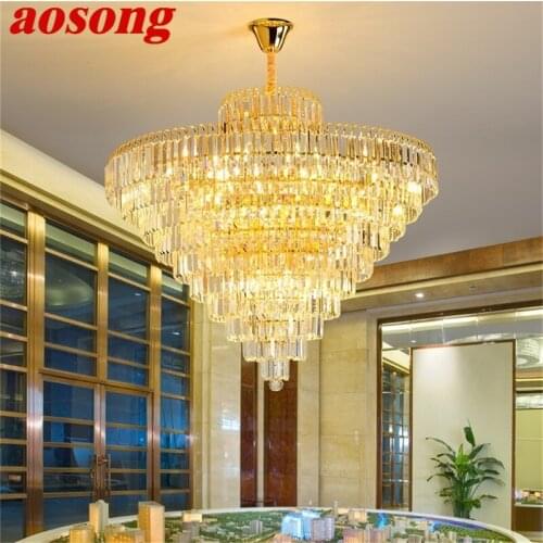 AOSONG Postmodern Gold Chandelier Crystal Pendant Lamp Luxury Light Home LED Fixtures for Living Dining Room