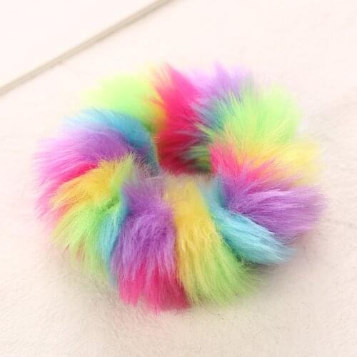1pc New Winter Warm Soft Rabbit Fur Scrunchie Women Girls Elastic Hair Bands Plush Hair Rope Rubber Bands Hair Accessories