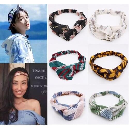 1pc Fashion Girls Summer Bohemian Hair Bands Print Headbands Vintage Cross Turban Bandage Bandanas HairBands Hair Accessories