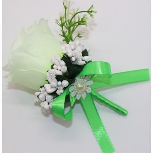 10Pcs New Style Best Man Groom Boutonniere White Silk Satin Rose Flower men buttonhole Wedding Party Prom Man Suit Corsage