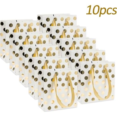10pcs Portable Gift Bag Hot Stamping Wave Dot Portable Gift Bag Paper Mini Golden Gift Bag For Birthday And Wedding