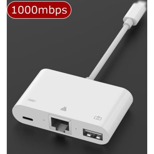 1000mbps iOS device adapter cable USB3.0 RJ45 Ethernet converter LAN Wired Network Converter with charging For lPhone ipad