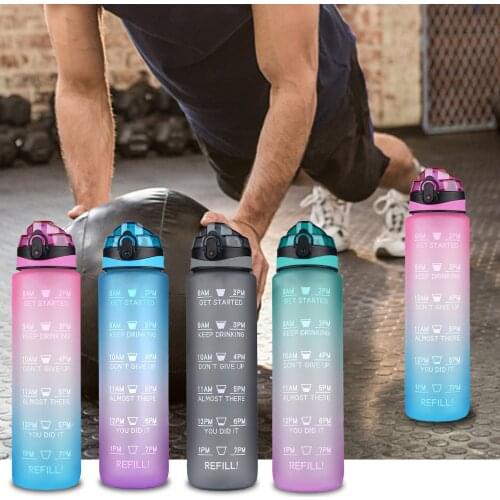 1000ml Motivational Water Bottle with Time Marker Leakproof Bottle for Fitness Sports Motivational Water Bottle w/Time Marker