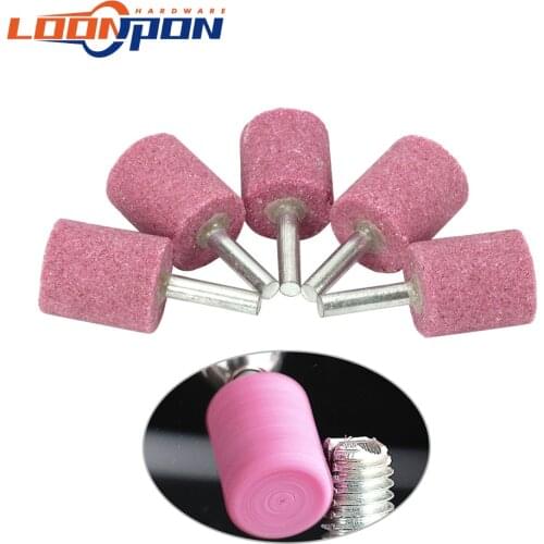 20Pcs 16/20/25/30mm Dia Pink Cylinder Cone Corundum Grinding Head Polishing Polisher Head Ceramic Drill Bit Tools 6mm Shank