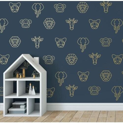 20Pcs Geometric Lion Elephant Tiger Giraffe Monkey Animal Wall Sticker Kids Room Jungle Animal Woodland Wall Decals Bedroom Viny