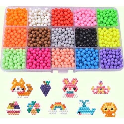 2400PCS 15Colors 3D DIY Water Fuse Beads Puzzle Pegboard Hama Beads Template Perler Sticky Beads Jigsaw Accessories Tool Toy