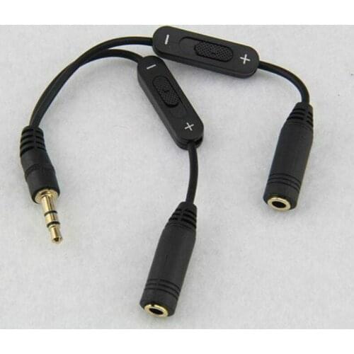 3.5mm Male to 2 Female Stereo Audio Headphone Y Splitter Adapter Cable w/ Volume Control 100pcs/lot