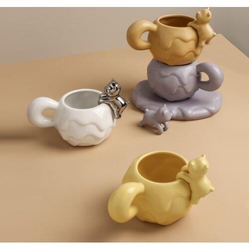 465ml Creative Coffee Cup and Plate With Spin Ball Handle Nordic Home Decor Handmade Art Tea Mug Tray Personalized Gifts For Her