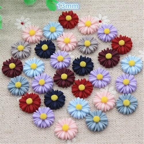 50PCS 13mm Mix Colors Cute Vintage Resin Daisy Flowers Flatback Cabochon DIY Decorative Craft Making