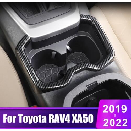 ABS Carbon fiber Car Front Row Water Cup Holder Cover Frame Panel Sticker For Toyota RAV 4 RAV4 2019 2020 2021 XA50 Accessories