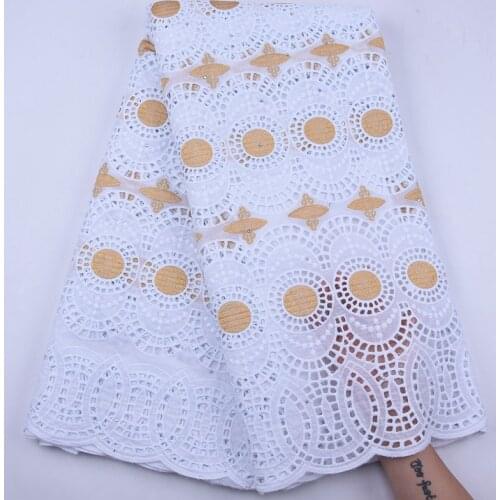 White And Gold Swiss Voile Lace In Switzerland With Eyelet African Dry Lace Fabric High Quality Nigerian Lace For Wedding S1923